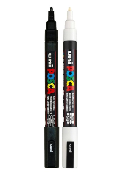 Uni Posca Markör Kalem 3m Set 0.9-1.3 Mm Keçe Uçlu, 2'li Set, Siyah/beyaz