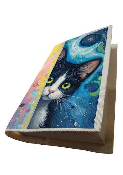 Kedi Desenli Bez Kitap Kılıfı Sanatsal Baskılı Kumaş Kitap Kabı, Kitap Koruyucu Kılıf