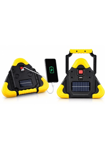 Hb-7709 2.000mah Çok Fonksiyonlu Cob Çalışma Lambası Usb Şarjlı Acil Durum Feneri Reflektör Güneş Enerjili Solar 180 Derece Dönebilen Tutma Kolu Powerbank Olarak Kullabilir Üçgen Park Lambası
