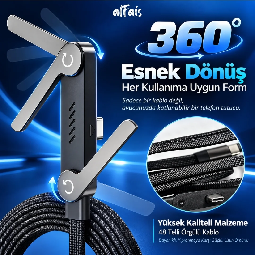Usb Type C Şarj Data Kablosu Standlı Katlanabilir Hızlı Şarj 240w 2 Metre
