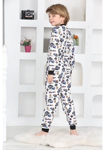 Modanino Erkek Çocuk Araba Baskılı Pijama Takımı 1-7 Yaş 12290 Beyaz
