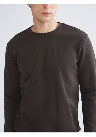 Lcwaıkıkı Basic Kahverengi Bisiklet Yaka Erkek Kalın Sweatshirt