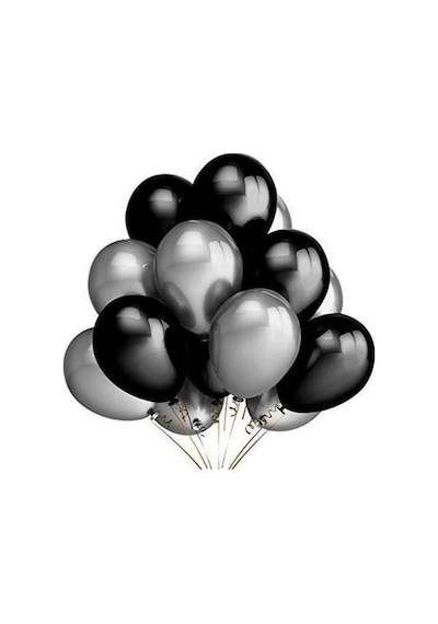 30 Adet Metalik Sedefli Siyah-gümüş Gri Helyumla Uçabilen Karışık Balon