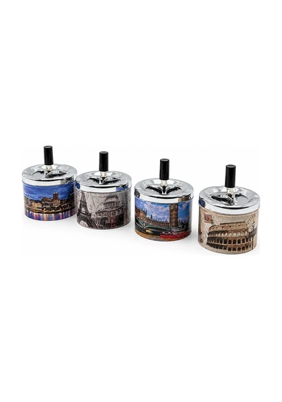 12 Adet Ashtray Yuvarlak - Basmalı Metal Küllük 5468 Çok Renkli