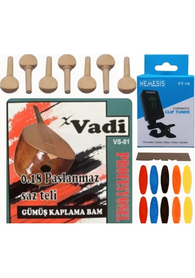 Vadi 0.18 Kısa Sap Gümüş Kaplama Bağlama Teli 5'Li Ekonomik Set