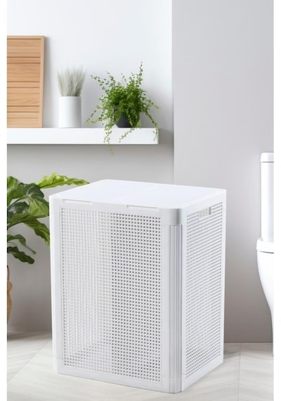 Omnipazar Sy-4632 Smart Duo İki Bölmeli Kirli Çamaşır Sepeti 84 Litre Beyaz Beyaz