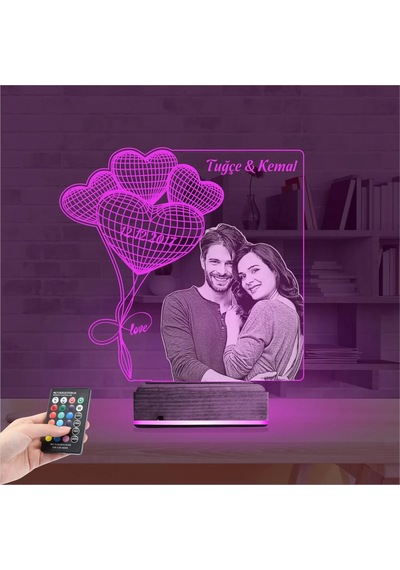 Luvivia Kalp Sevgiliye Hediye Fotoğraflı 3d Lamba - Masa Gece Lambası V17