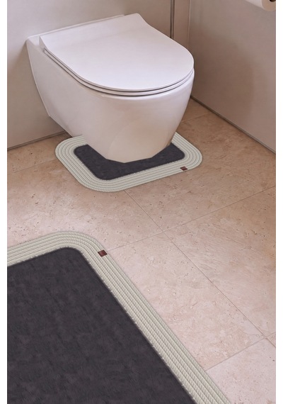 Banyo Paspası Takımı 70x110+50x70 Cm Düz Antrasit Gri & Krem Antrasit Gri - Krem