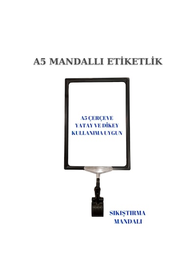 2 Adet Siyah Beyaz A5 Mandallı Sepet Etiketi Çerçeveli Etiketlik Siyah - Beyaz