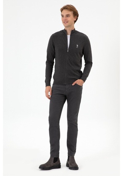 U.S. Polo Assn. Erkek Slim Fit Antrasit Melanj Triko Hırka 50313684-VR081