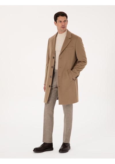 Cacharel Camel Slim Fit %100 Kaşmir Palto Kahverengi