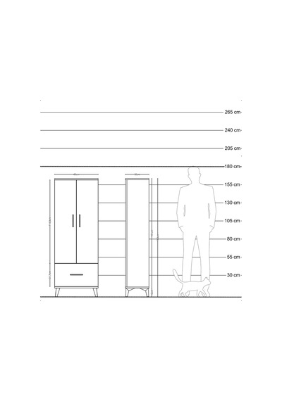 Arges Dolap 4 Raflı Tek Çekmeceli 2 Kapaklı 60x30x163 Çam-ant... Çam