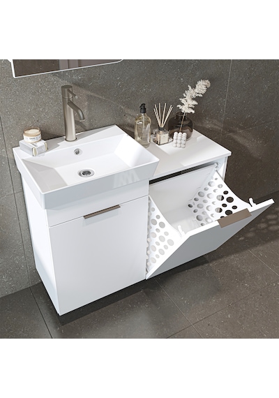 Dubai Kapaklı Ve Sepetli 92.2 Cm Mdflam Banyo Dolabı, Lavabolu Banyo Alt Dolabı Beyaz Dubai Kapaklı Ve Sepetli 92.2 Cm Mdflam Banyo Dolabı, Lavabolu Banyo Alt Dolabı Beyaz