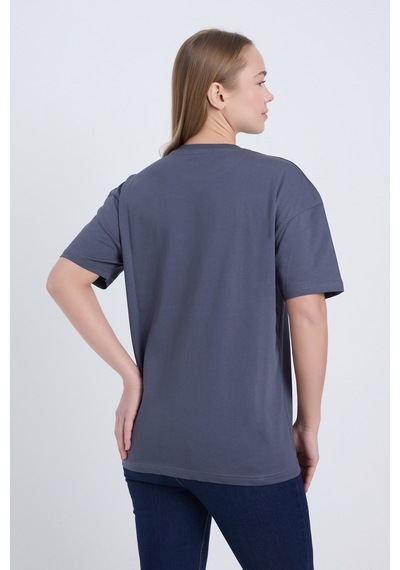Velvoria Unisex Oversize Home Is Where Baskılı Antrasit Renk T-shirt