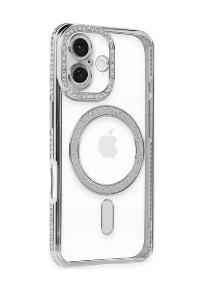 Apple iPhone Uyumlu 16 Plus Kılıf Joke Simli Magneticsafe Kılıf - Gümüş -