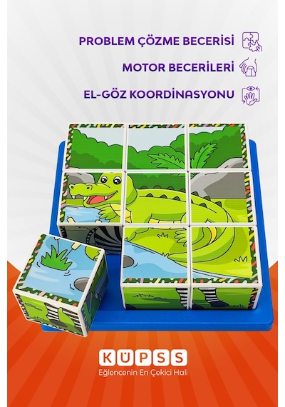 6 Farklı Safari Hayvanları Eğitici Küp Puzzle 3d Yapboz 3 4 5 6