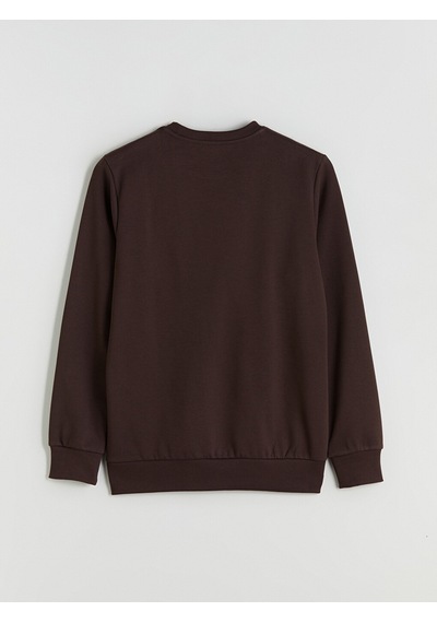Lcwaıkıkı Classic Kahverengi Standart Kalıp Bisiklet Yaka Baskılı Erkek Kalın Sweatshirt