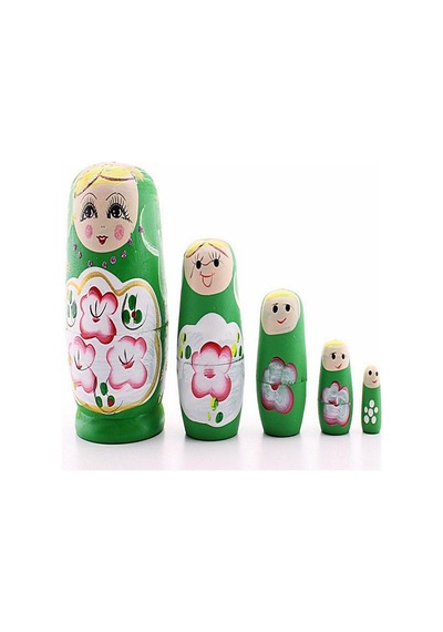 Mobgift 5 Li Matruşka Bebek Ahşap Yeşil