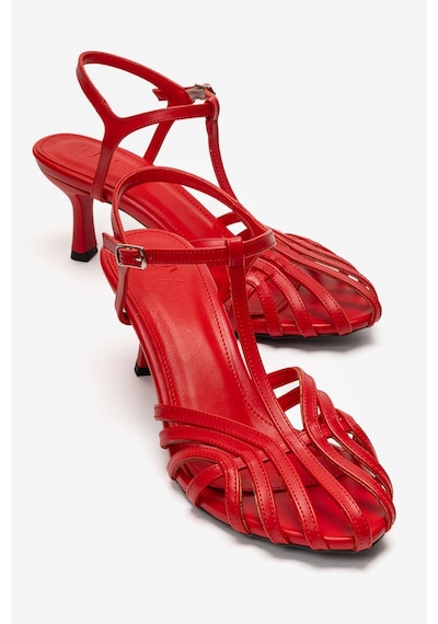 Luvishoes Luvi Shoes Felip Kırmızı Cilt Bantlı Kadın Kısa Topuklu Ayakkabı Kırmızı
