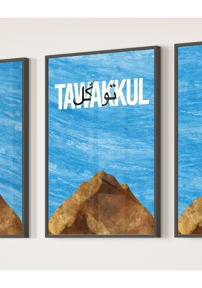 3'lü Çerçeveli Sabr, Shukr, Tawakkul Dekoratif Poster Tablo Siyah Çerçeveli