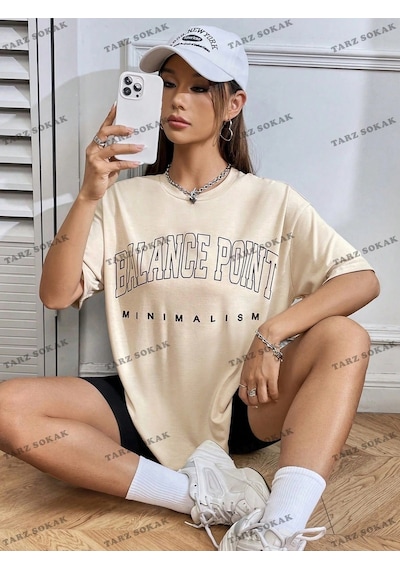 Startmore Unisex Bay Harf Grafikli Düşük Omuzlu Tişört Kod-1309 Siyah