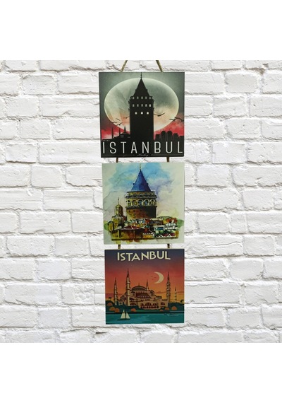 İstanbul Galata Ayasofya Kabartmalı Baskılı Mdf 3'lü Tablo 1