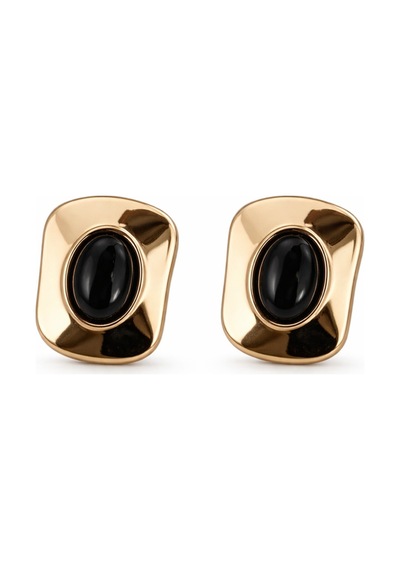 Gold Siyah Taşlı Küpe Modern & Şık Kadın Küpe Minimal Premium Tasarım Altın