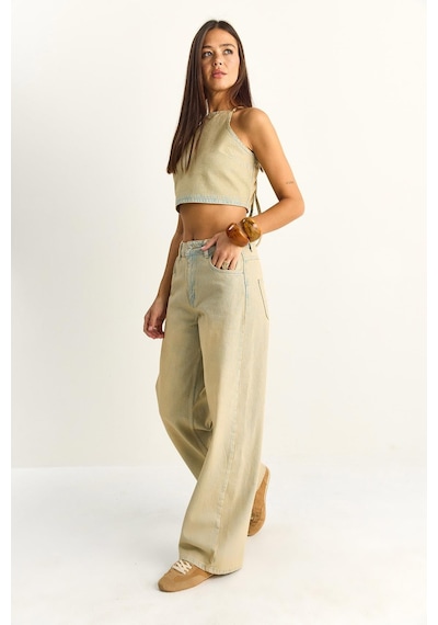 Shade Kadın Boyundan Bağlamalı Crop Top Wide Leg Pantolon Denim Alt-üst Takım 26089 60286151 - Buğday Çok Renkli Shade Kadın Boyundan Bağlamalı Crop Top Wide Leg Pantolon Denim Alt-üst Takım 26089 60286151 - Buğday Çok Renkli