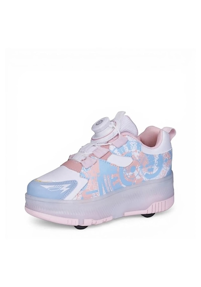 Zacoz Patenli Işıklı 4 Tekerlekli Led Spor Ayakkabı Sneaker Açık Pembe