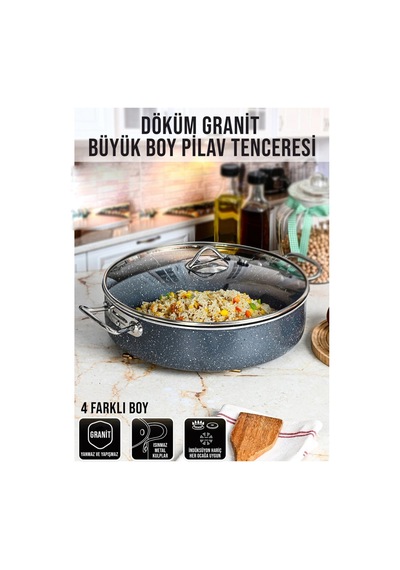 Alkar Endüstriyel Basık Granit Tencere 36cm Siyah