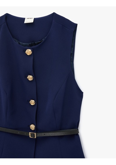Koton Slim Fit Mücevher Düğmeli Bisiklet Yaka Kemerli Peplum Yelek Lacivert 7wak20018uw Koton Slim Fit Mücevher Düğmeli Bisiklet Yaka Kemerli Peplum Yelek Lacivert 7wak20018uw