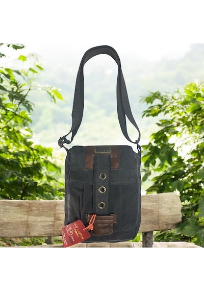 Old Cotton Cargo Vintage Küçük Salaş Unisex Günlük Çapraz Postacı Çantası S Boy 20x24cm Siyah