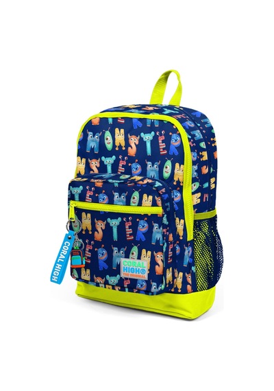 Coral High Kids Lacivert Neon Sarı Monster Desenli Dört Bölmeli Okul Sırt Çantası 23726