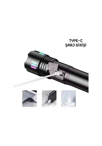 Northcity Wison Ws-9944 20w Zoomlu Fosforlu Metal Şarjlı El Feneri Açık Gri