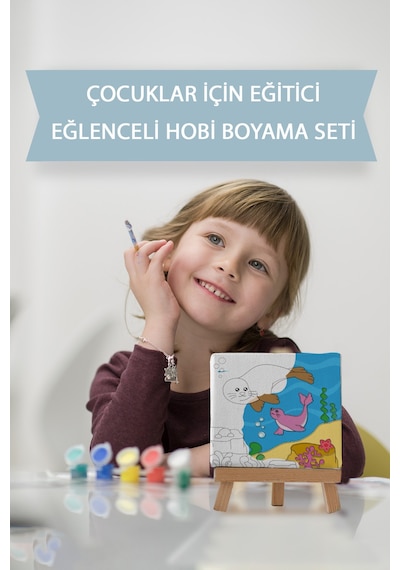Sevimli Fok Balıkları Çocuk Eğitici Tuval Boyama Hobi Seti