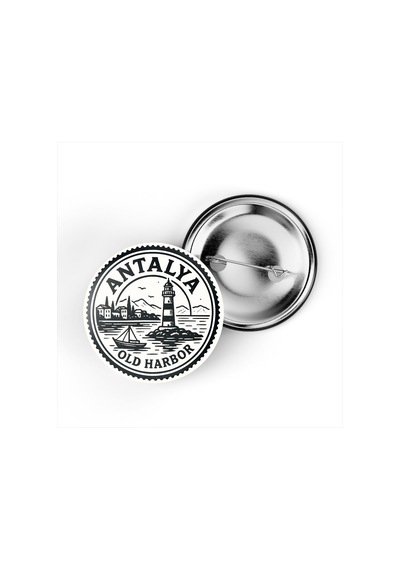5 Adet İğneli Çanta Rozeti - Eski Liman - Antalya - 44 MM Çok Renkli