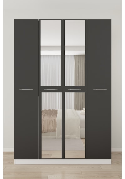Aeka Ae-3191 Burç Aynalı 4 Kapaklı Çok Bölmeli Askılı Raflı Ve Çekmeceli 210x140x53cm Gardırop Beyaz - Antrasit Aeka Ae-3191 Burç Aynalı 4 Kapaklı Çok Bölmeli Askılı Raflı Ve Çekmeceli 210x140x53cm Gardırop Beyaz - Antrasit