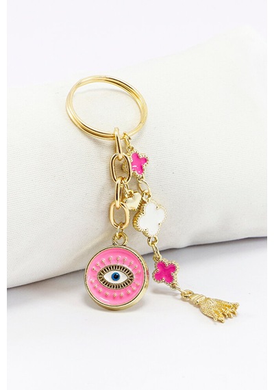 Mineli Yoncalar Metal Pembe Nazar Boncuğu Gold Renkli