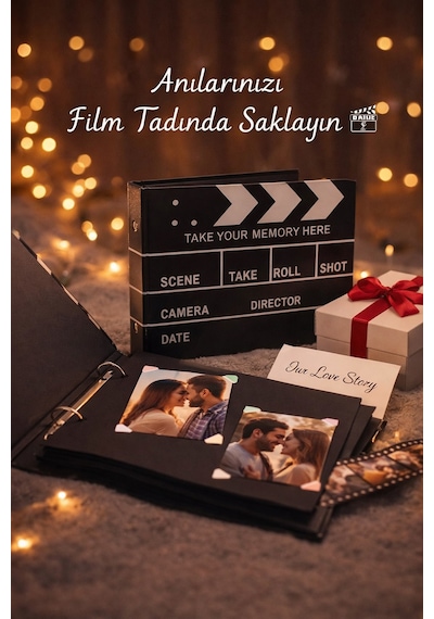 Klaket Fotoğraf Albümü Anı Defteri Scrapbook Film Tasarımlı Albüm Sevgiliye Özel Gün