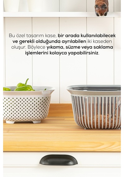 Vienev 4 Litre Kare Kase Ayrı Süzgeçli Antrasit-füme
