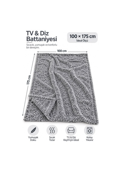 Tek Kişilik Peluş Tv Diz Battaniyesi 100x175 Cm Gri