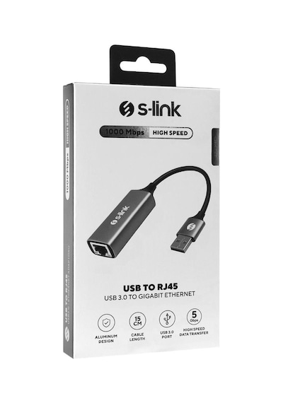 S-link Sw-u334 Gri Metal Usb 3.0 To Rj45 10/100/1000mbps Gigabit Adaptör