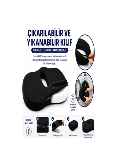 Ortopedik Oturma Minderi Kuyruk Sokumu Destek Minderi Uzun Süreli Oturuşlar İçin Ergonomik Ofis Ve Siyah