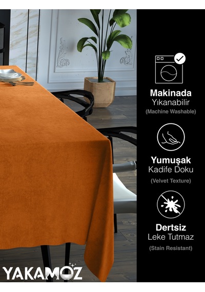 Portakal Rengi Kadife Dokulu Masa Örtüsü Dertsiz Velvet Touch Serisi Portakal Rengi
