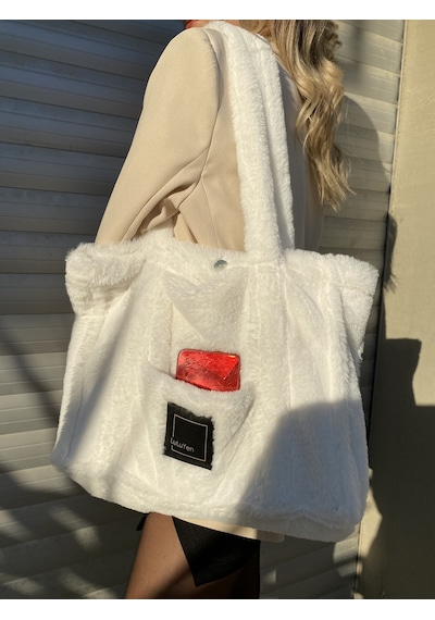 Luluyen Peluş Çanta 2025 Sonbahar Kış Sezonu Yeni Moda Beyaz