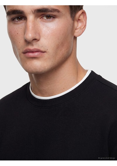 Lcw Vision Siyah Bisiklet Yaka Fitilli Erkek Sweatshirt