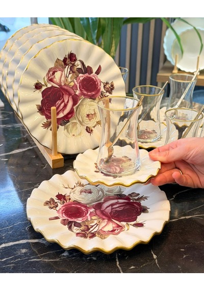 18 Parça Modern Fold Rose Pasta Çay Saati Seti-5558 Beyaz