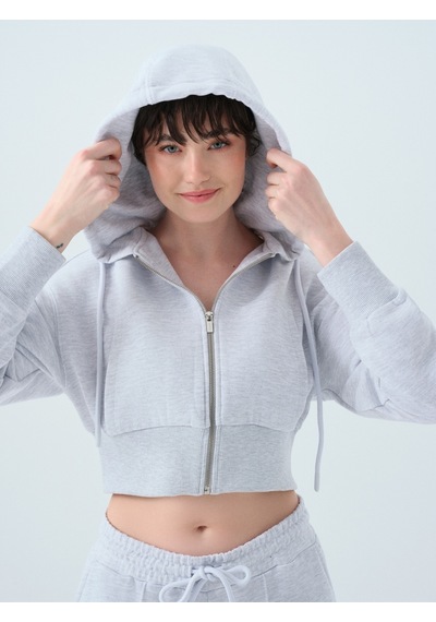 Crop Kadın Sweatshirt Gri Melanj