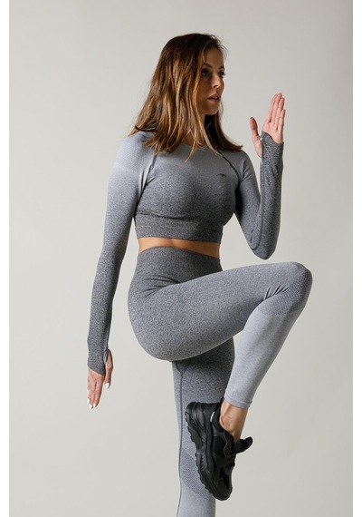 Maraton Sportswear Slimfit Kadın Bisiklet Yaka Uzun Kol Basic Siyah Crop Top 816020 SIYAH Siyah