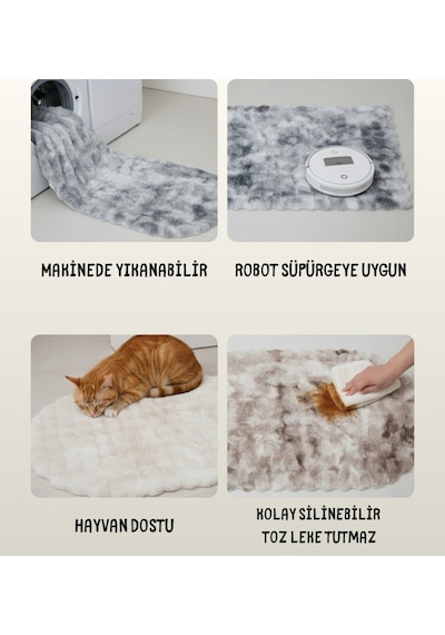 Tavşan Tüyü Bej Bubble Post Peluş Çift Renk İthal Özel Kaydırmaz Tabanlı Halı Çok Renkli